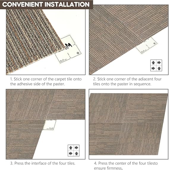 FLICKERGIFT Heavy Duty Bedroom Carpet Tiles, 24" x 24", Non-Slip Soft Commercial Square Floor Tile, 18 Pieces/72 sq ft, FlexLok Tabs Included, for Office Living Room Kitchen Basement Gym