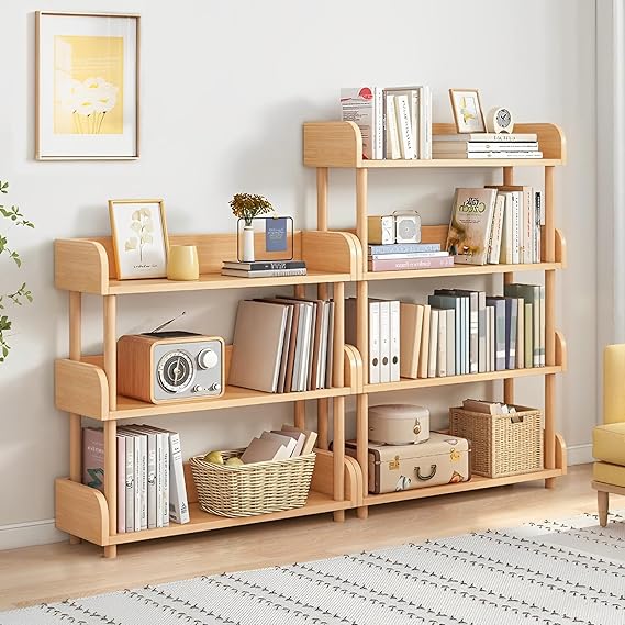 FLICKERGIFT 3-Tier Wooden Open Bookcase - Modern Display Bookshelf with Top Edge and Solid Wood Frame for Home and Office, Storage Cabinet, Oak