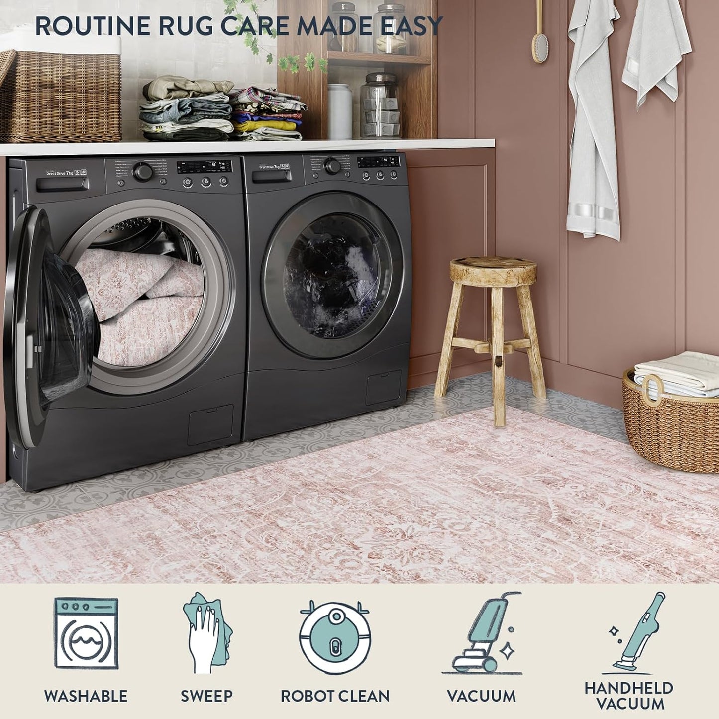 FLICKERGIFT Pink Rugs for Bedroom Girls,Cute Nursery Rug Boho Area Rugs 5x7,Floral Living Room Rug Carpet Ultra-Thin Soft Washable, Kids Rugs for Playroom Baby Room Decor Dorm Aube (Light Pink, 5'X7')