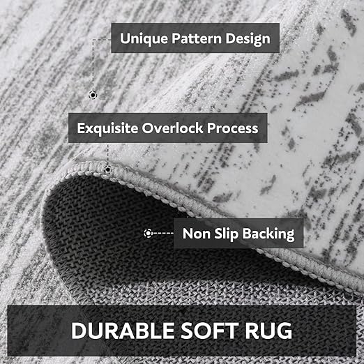 FLICKERGIFT 5x7 Area Rugs for Living Room Machine Washable Rug Distressed Indoor Carpet Neutral Moroccan Boho Rug Ultra Soft Area Rug for Bedroom Dining Room Playroom Office, Grey