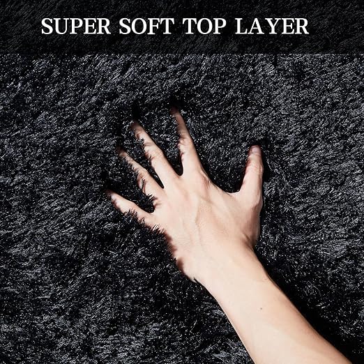 FLICKERGIFT Super Soft Area Rugs for Living Room 5x7 Black, Fluffy Furry Shaggy Fuzzy Area Rug, Upgrade Anti-Skid Rectangular, High Pile Soft Throw Rug for Bedroom and Kids Room, Home Decor Aesthetic