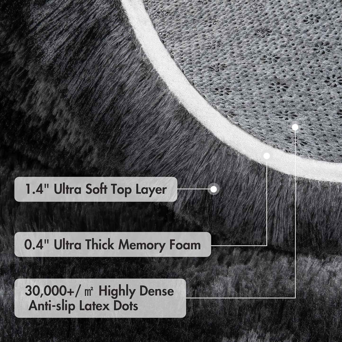 FLICKERGIFT 6x9 Ft Large Shag Rugs for Living Room Decor, Tie-Dyed Ultra Soft Fluffy Furry Area Rugs for Bedroom Indoor Floor, Aesthetic Carpet for Kids Home (Dark Grey)