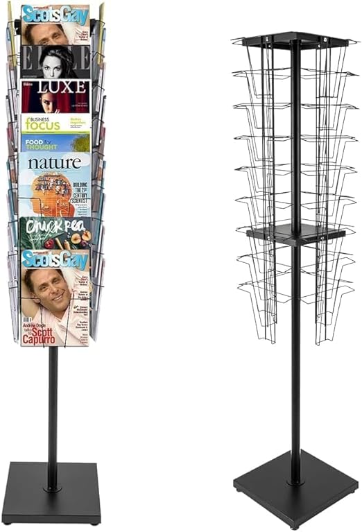 WAF-TOP  36 Pockets-360° Rotating Magazine Rack, Floor Standing Pamphlet Literature Organizer, Comic Book Brochure Display Stand, for Retail Store, Office, Trade Show Exhibition