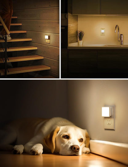 FLICKERGIFT LED Night Lights Plug into Wall 2-Pack, 0.3W Plug in Night Light, Dusk to Dawn, 3000K Soft White, Bright Nightlight Auto-On/Off, for Adults Kids Room Bedroom Bathroom Hallway Kitchen, Non-Dim