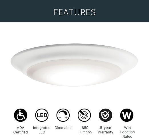 FLICKERGIFT Gen 1 LED Downlight in White, 7.5” Ceiling Lights Flush Mount, Wet Rated Interior Dimmable Light for Living Room, Dining Room, Kitchen, Bathroom and Bedroom, 3000K, (7.5” x 1.5”)