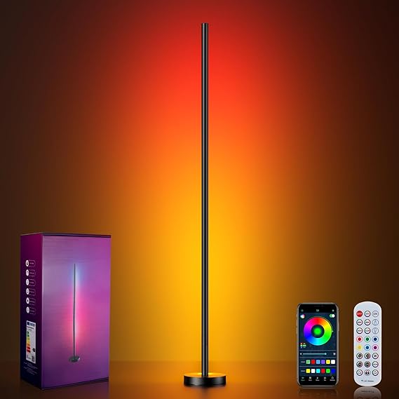 WAF-TOP Smart RGBICW LED Corner Floor Lamp - 16 Million DIY Colors, 68+ Scenes, Music Sync, App & Remote Control, Color-Changing Ambient Lighting for Living Rooms, Bedrooms, and Gaming Rooms