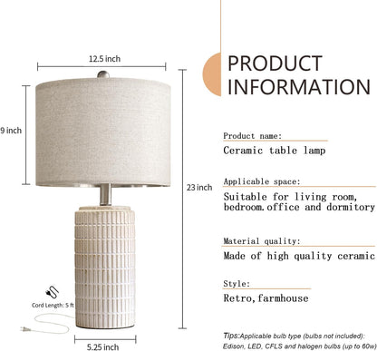 WAF-TOP 23" Modern Ceramic Table Lamp Set of 2 for Living Room White Desk Lamps for Bedroom Farmhouse Bedside Nightstand Lamp House Warming Gifts New Home Decor End Table Lamps Gifts for Women Mom Beige