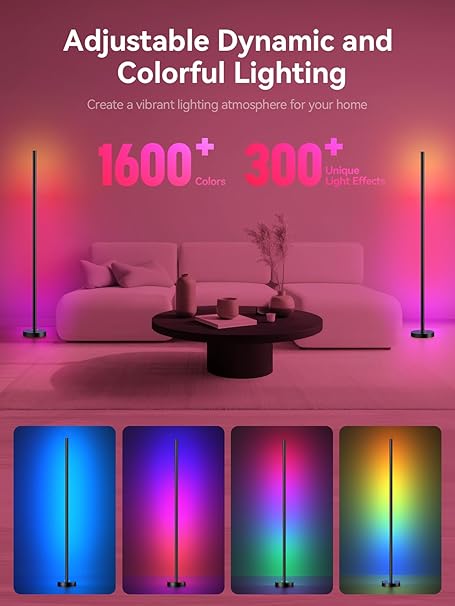 WAF-TOP Smart RGBICW LED Corner Floor Lamp - 16 Million DIY Colors, 68+ Scenes, Music Sync, App & Remote Control, Color-Changing Ambient Lighting for Living Rooms, Bedrooms, and Gaming Rooms