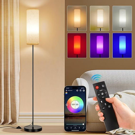 Waf-top HOME Floor Lamp, 9W 800LM Color Changing Smart Lamp with Music Sync, App & Remote Control, Adjustable Brightness & Color Temperature Standing Light for Living Room Bedroom Gaming, Beige Shade