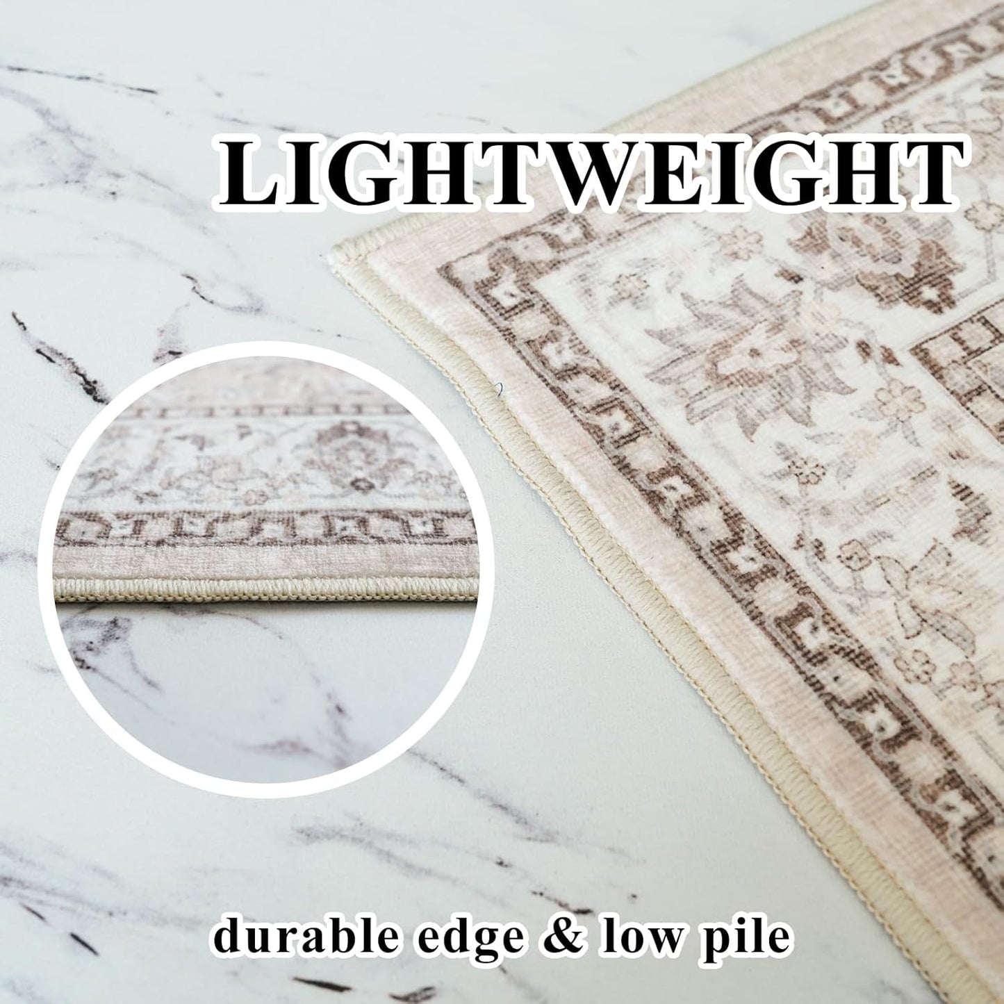 FLICKERGIFT 2x6 Hallway Washable Runner Rug : Vintage Soft Kitchen Laundry Runner with Non Slip Backing Farmhouse Entryway Living Room Floor Mat Stain Resistant Carpet for Bedroom Bathroom Distressed Beside Rug
