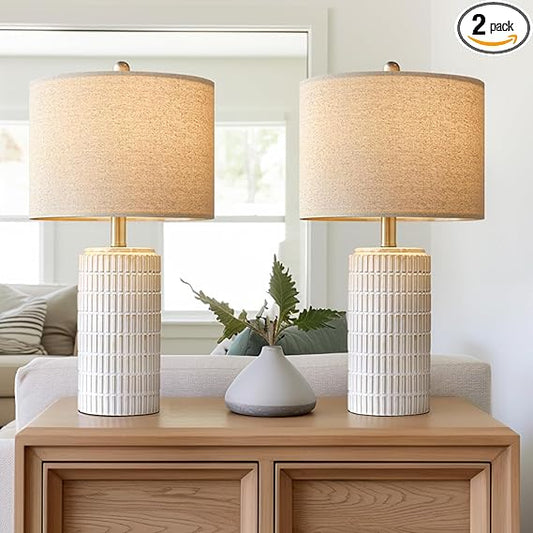 WAF-TOP 23" Modern Ceramic Table Lamp Set of 2 for Living Room White Desk Lamps for Bedroom Farmhouse Bedside Nightstand Lamp House Warming Gifts New Home Decor End Table Lamps Gifts for Women Mom Beige