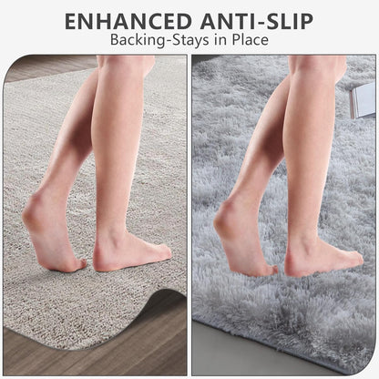 FLICKERGIFT Shag Area Rugs for Bedroom Living Room,8X10 Ultra Soft Fluffy Area Rugs for Dorm, Indoor Carpet Nursery Rugs for Kids Girls Room Home Decor,Tie-Dye Grey