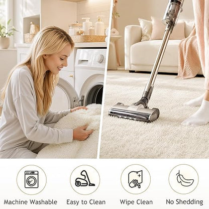 FLICKERGIFT 8x10 Area Rugs for Living Room, Washable Non-Slip Fluffy Soft Large Shag Bedroom Carpet, Ivory Big Indoor Nursery Rug, Carpets for Boy and Girls Room Dorm Home Decor Aesthetic