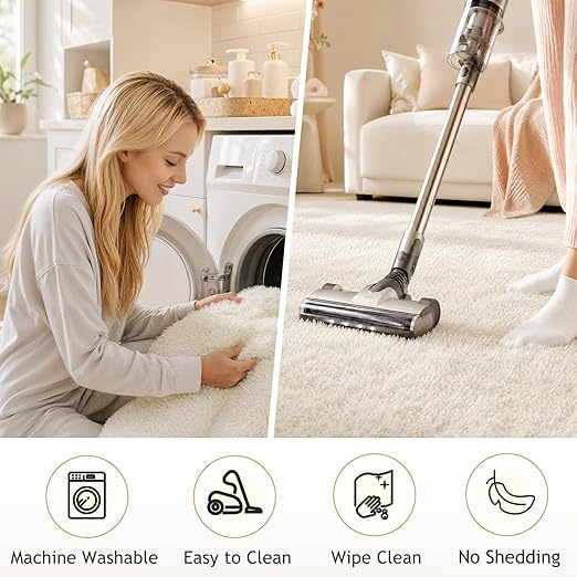 FLICKERGIFT 8x10 Area Rugs for Living Room, Washable Non-Slip Fluffy Soft Large Shag Bedroom Carpet, Ivory Big Indoor Nursery Rug, Carpets for Boy and Girls Room Dorm Home Decor Aesthetic