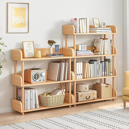 FLICKERGIFT 3-Tier Wooden Open Bookcase - Modern Display Bookshelf with Top Edge and Solid Wood Frame for Home and Office, Storage Cabinet, Oak