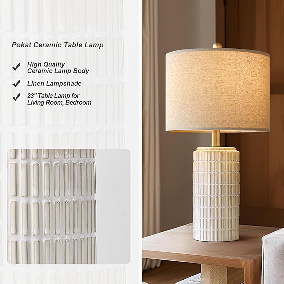 WAF-TOP 23" Modern Ceramic Table Lamp Set of 2 for Living Room White Desk Lamps for Bedroom Farmhouse Bedside Nightstand Lamp House Warming Gifts New Home Decor End Table Lamps Gifts for Women Mom Beige