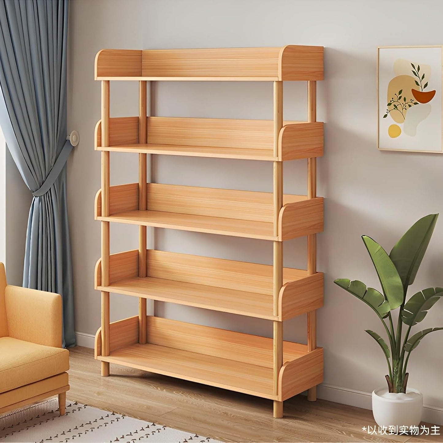 FLICKERGIFT 5-Tier Wooden Open Bookcase - Modern Display Bookshelf with Top Edge and Solid Wood Frame for Home and Office, Storage Cabinet, Oak