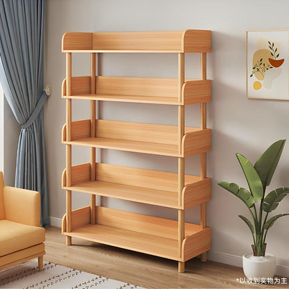 FLICKERGIFT 5-Tier Wooden Open Bookcase - Modern Display Bookshelf with Top Edge and Solid Wood Frame for Home and Office, Storage Cabinet, Oak
