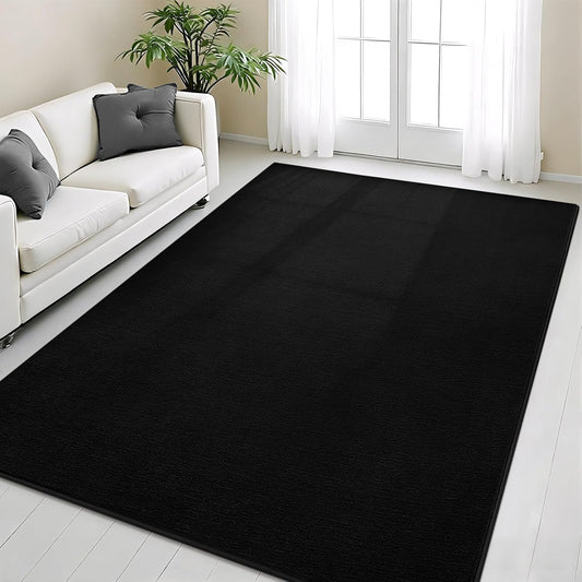 FLICKERGIFT Black Area Rugs for Living Room Bedroom, 4x6 Modern Thickened Memory-Foam Throw Carpet, Super Soft Kids Boys Girls Rug, Non-Slip Washable Carpets for Dorm Nursery Classroom Office Decor
