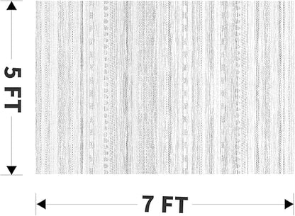 FLICKERGIFT 5x7 Area Rugs for Living Room Machine Washable Rug Distressed Indoor Carpet Neutral Moroccan Boho Rug Ultra Soft Area Rug for Bedroom Dining Room Playroom Office, Grey