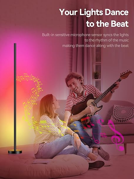 WAF-TOP Smart RGBICW LED Corner Floor Lamp - 16 Million DIY Colors, 68+ Scenes, Music Sync, App & Remote Control, Color-Changing Ambient Lighting for Living Rooms, Bedrooms, and Gaming Rooms