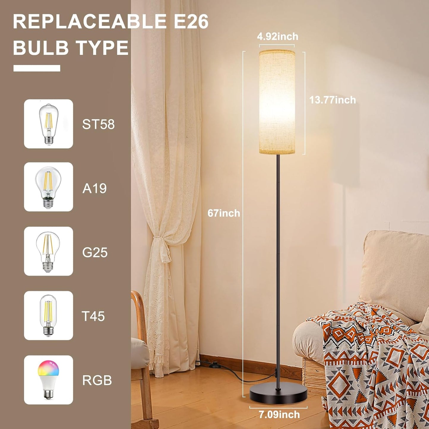 Waf-top HOME Floor Lamp, 9W 800LM Color Changing Smart Lamp with Music Sync, App & Remote Control, Adjustable Brightness & Color Temperature Standing Light for Living Room Bedroom Gaming, Beige Shade