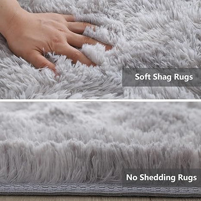 FLICKERGIFT Shag Area Rugs for Bedroom Living Room,8X10 Ultra Soft Fluffy Area Rugs for Dorm, Indoor Carpet Nursery Rugs for Kids Girls Room Home Decor,Tie-Dye Grey