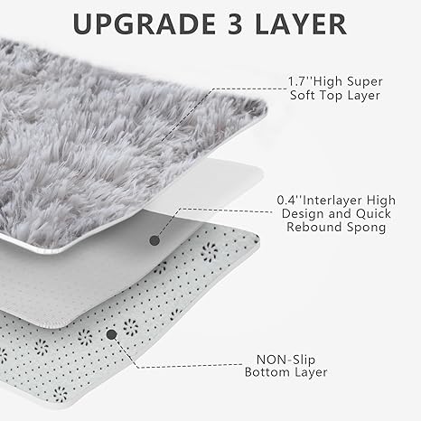 FLICKERGIFT Shag Area Rugs for Bedroom Living Room,8X10 Ultra Soft Fluffy Area Rugs for Dorm, Indoor Carpet Nursery Rugs for Kids Girls Room Home Decor,Tie-Dye Grey
