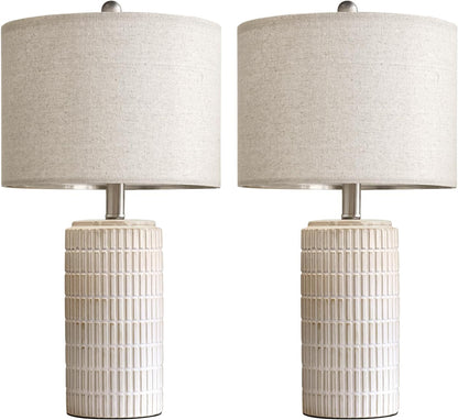 WAF-TOP 23" Modern Ceramic Table Lamp Set of 2 for Living Room White Desk Lamps for Bedroom Farmhouse Bedside Nightstand Lamp House Warming Gifts New Home Decor End Table Lamps Gifts for Women Mom Beige