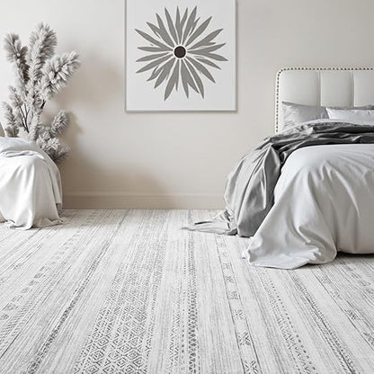 FLICKERGIFT 5x7 Area Rugs for Living Room Machine Washable Rug Distressed Indoor Carpet Neutral Moroccan Boho Rug Ultra Soft Area Rug for Bedroom Dining Room Playroom Office, Grey