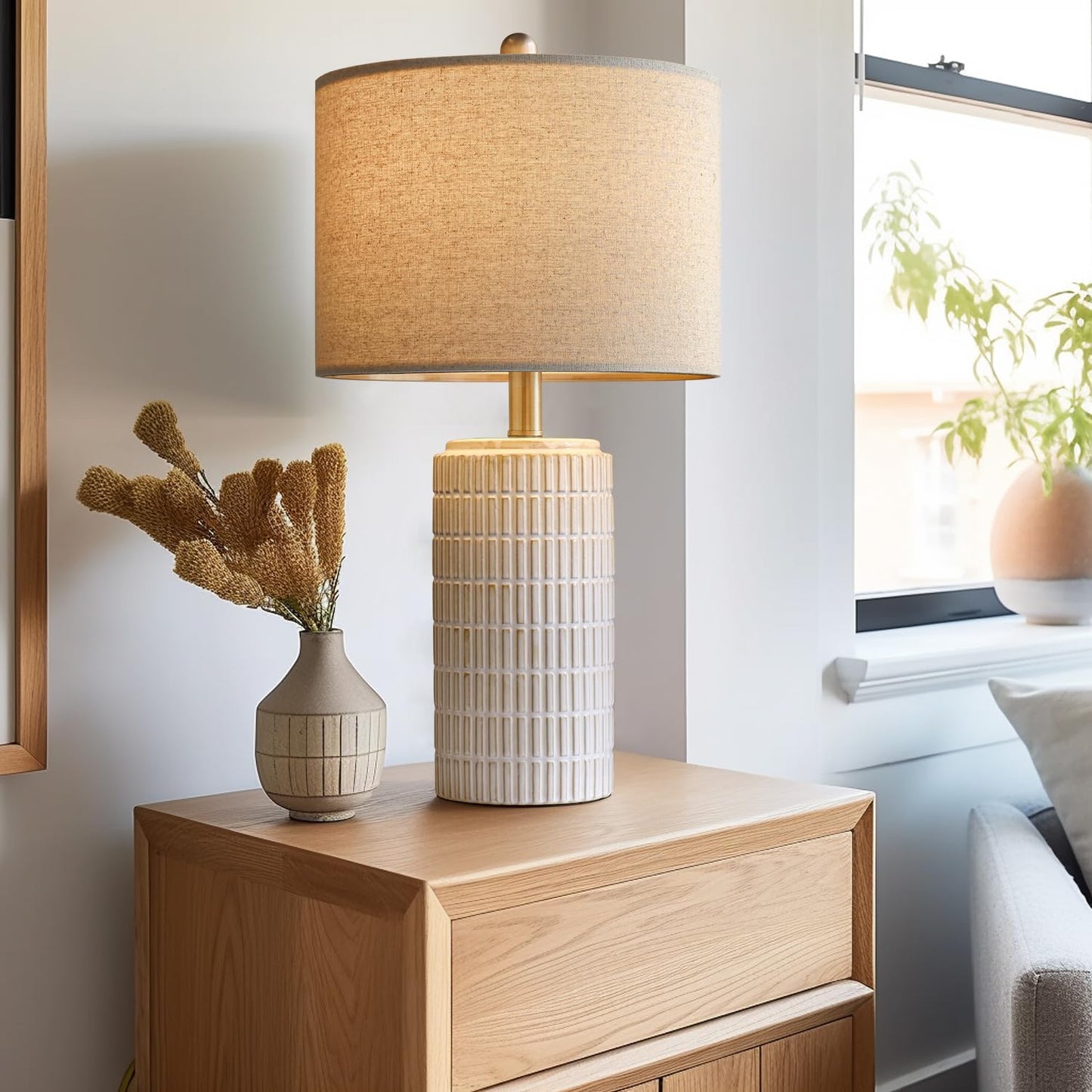 WAF-TOP 23" Modern Ceramic Table Lamp Set of 2 for Living Room White Desk Lamps for Bedroom Farmhouse Bedside Nightstand Lamp House Warming Gifts New Home Decor End Table Lamps Gifts for Women Mom Beige