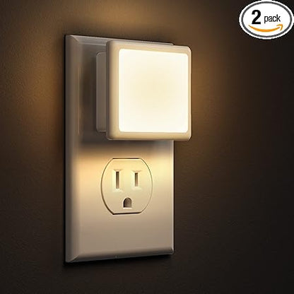 FLICKERGIFT LED Night Lights Plug into Wall 2-Pack, 0.3W Plug in Night Light, Dusk to Dawn, 3000K Soft White, Bright Nightlight Auto-On/Off, for Adults Kids Room Bedroom Bathroom Hallway Kitchen, Non-Dim