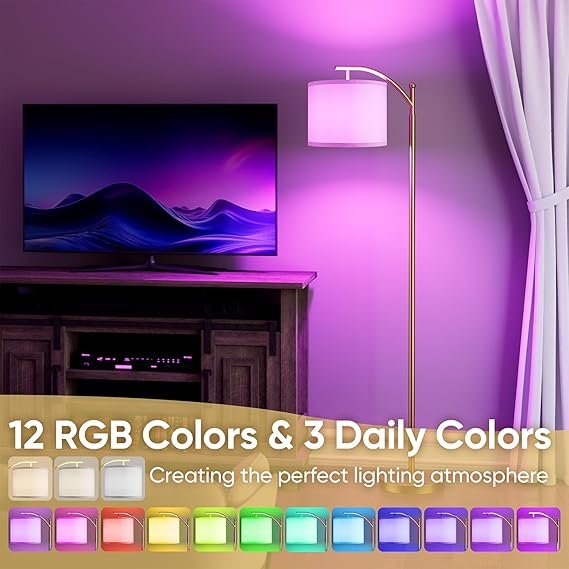 WAF-TOP  Battery Operated Floor Lamp, RGB Dimmable Cordless Standing Lamp with Remote Control for Living Room, Tall Floor Lamp for Bedroom -Gold