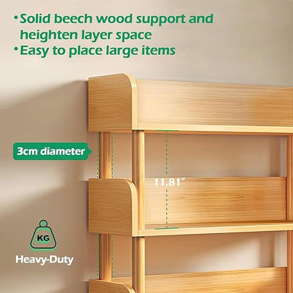FLICKERGIFT 3-Tier Wooden Open Bookcase - Modern Display Bookshelf with Top Edge and Solid Wood Frame for Home and Office, Storage Cabinet, Oak