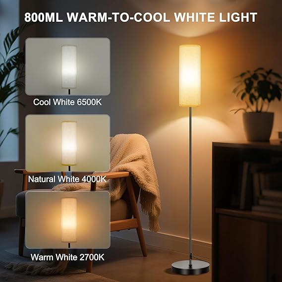 Waf-top HOME Floor Lamp, 9W 800LM Color Changing Smart Lamp with Music Sync, App & Remote Control, Adjustable Brightness & Color Temperature Standing Light for Living Room Bedroom Gaming, Beige Shade