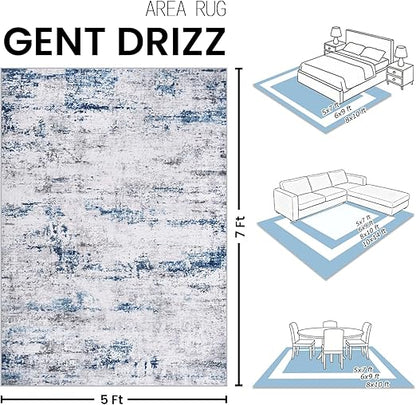 FLICKERGIFT Area Rug Living Room Rugs: 5x7 Large Soft Indoor Carpet Modern Abstract Rug with Non Slip Rubber Backing for Under Dining Table Nursery Home Office Bedroom White Gray Blue