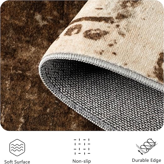 FLICKERGIFT  8x10 Rugs for Living Room - Modern Abstract Washable Rug, Ultra Soft Non Slip Low Pile Large Rugs, Floor Carpet for Bedroom Dining Room Office Laundry Nursery Home(A-Brown)
