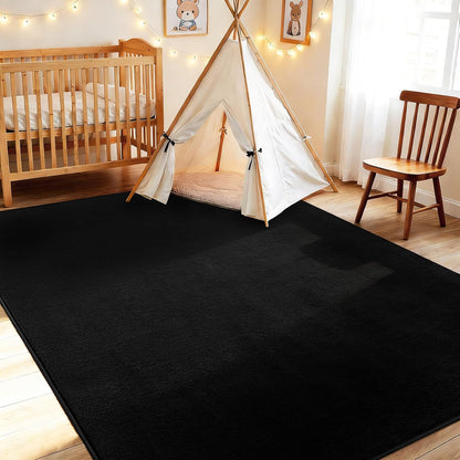 FLICKERGIFT Black Area Rugs for Living Room Bedroom, 4x6 Modern Thickened Memory-Foam Throw Carpet, Super Soft Kids Boys Girls Rug, Non-Slip Washable Carpets for Dorm Nursery Classroom Office Decor