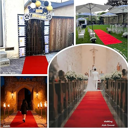 FLICKERGIFT 3x10 ft Extra Thick Red Carpet Runner for Party & Events,Festival Celebration,Prom Proposal & Wedding, Graduation Ceremony, Award Ceremony,VIP Reception,Heavy-Duty Red Rug