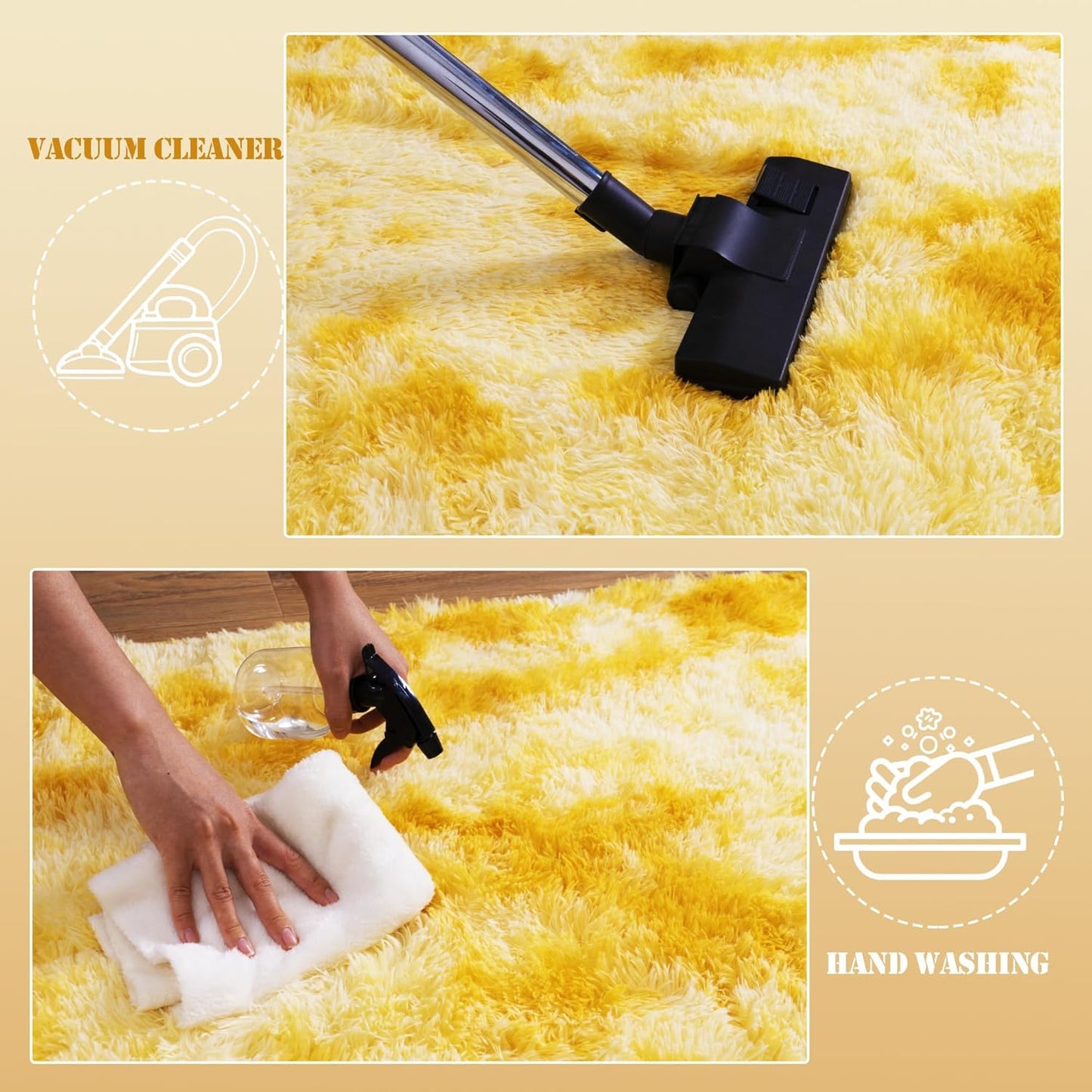 FLICKERGIFT Soft Fluffy Rug for Living Room, 4x6 Tie-Dyed Yellow Shag Area Rug for Bedroom Living Room, Non-Slip Fuzzy Carpet for Girls Boys Kids, Throw Rugs for Dorm, Modern Home Decor Aesthetic
