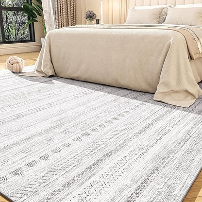 FLICKERGIFT 5x7 Area Rugs for Living Room Machine Washable Rug Distressed Indoor Carpet Neutral Moroccan Boho Rug Ultra Soft Area Rug for Bedroom Dining Room Playroom Office, Grey