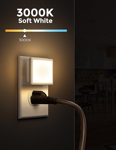 FLICKERGIFT LED Night Lights Plug into Wall 2-Pack, 0.3W Plug in Night Light, Dusk to Dawn, 3000K Soft White, Bright Nightlight Auto-On/Off, for Adults Kids Room Bedroom Bathroom Hallway Kitchen, Non-Dim