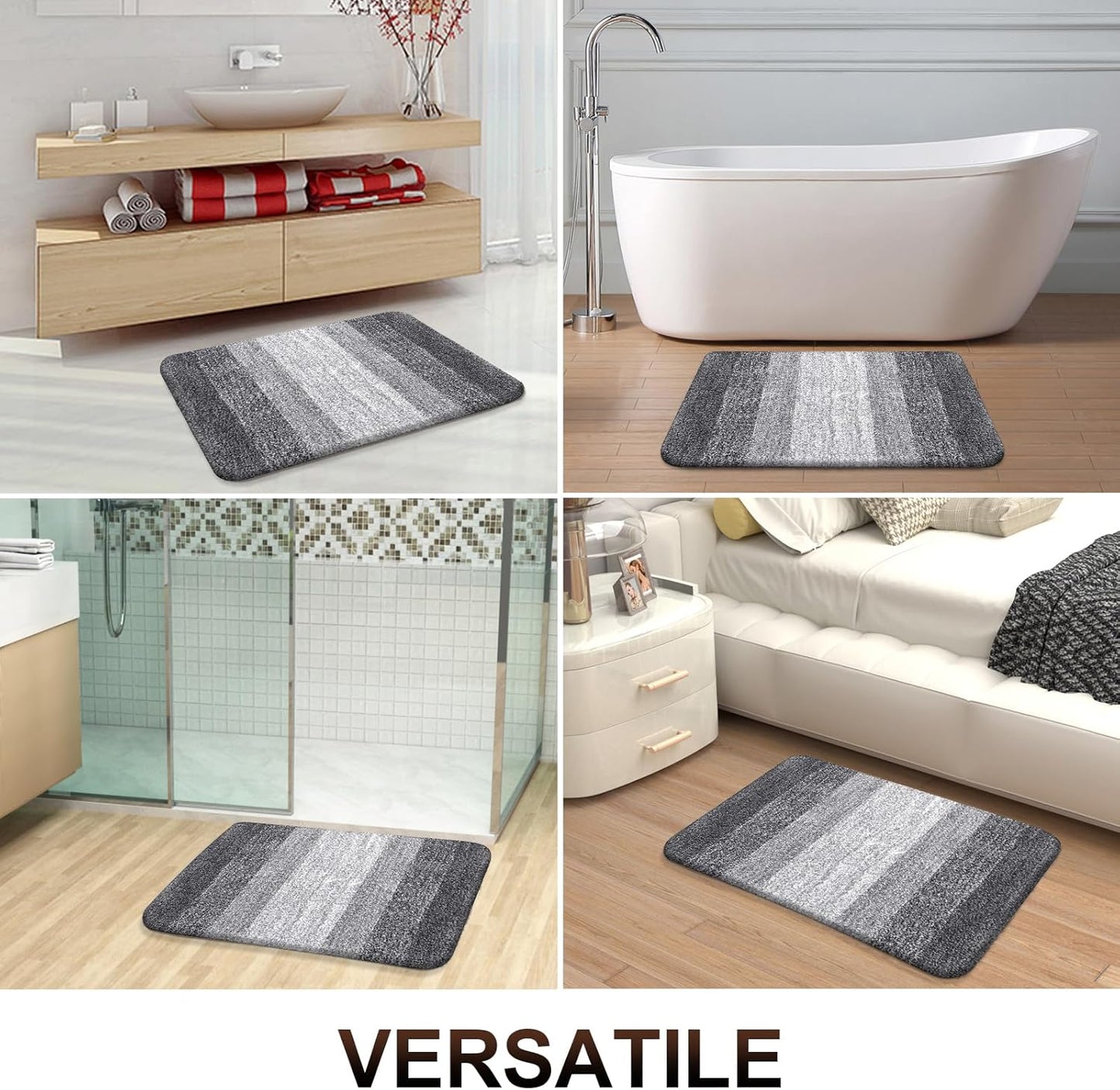 FLICKERGIFT Bathroom Rugs Mat 30x20, Extra Soft Absorbent Microfiber Bath Rugs, Rubber Backing, Quick Dry, Machine Washable Bath Mats for Bathroom Floor, Tub and Shower, Home Decor Accessories, Grey