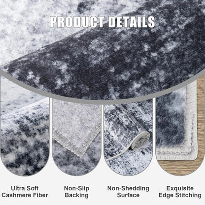 FLICKERGIFT 5x7 Area Rug Living Room Rug: Washable Modern Abstract Soft Thin Rug Indoor Floor No Slip Stain Resistant Carpet for Bedroom Dining Room Farmhouse Nursery Home Office - Black