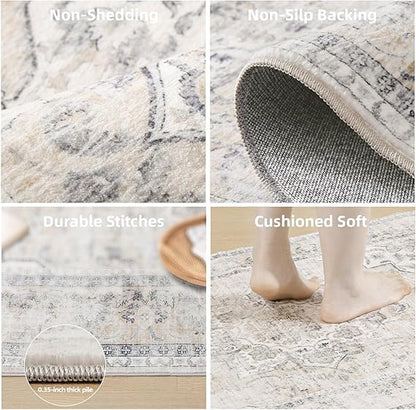 FLICKERGIFT 8x10 Area Rugs for Living Room: Washable Rug Non Slip Low Pile Soft Faux Wool Non Shedding Vintage Boho Large Carpet Rugs for Bedroom Dining Room Kitchen Nursery Under Table Home Office Farmhouse