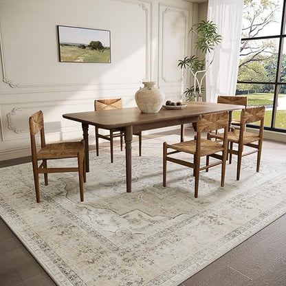 FLICKERGIFT 8x10 Area Rugs for Living Room: Washable Rug Non Slip Low Pile Soft Faux Wool Non Shedding Vintage Boho Large Carpet Rugs for Bedroom Dining Room Kitchen Nursery Under Table Home Office Farmhouse