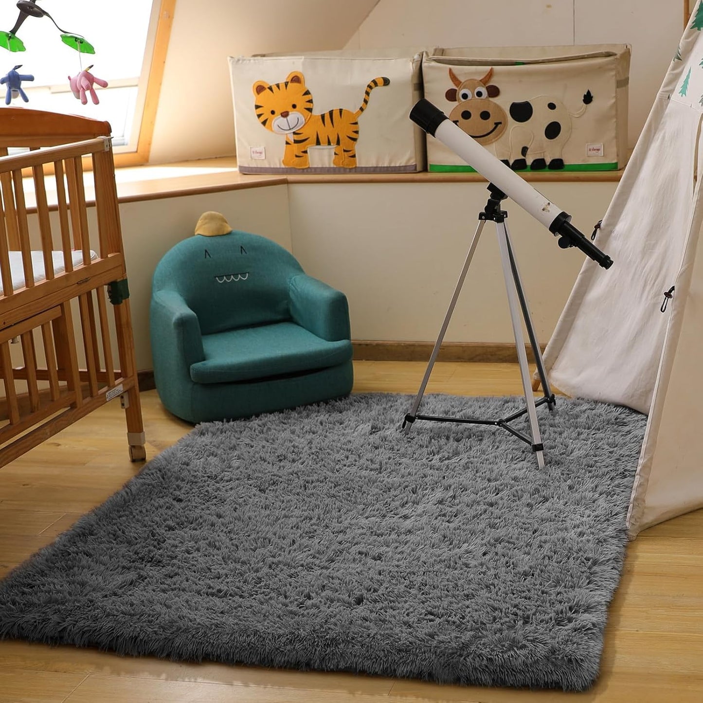FLICKERGIFT  Area Rugs for Living Room Bedroom, Washable Non-Slip Fluffy Soft Grey Shag Carpet, Indoor Floor Gray 4x6 Fuzzy Shaggy Living Room Plush Rug for Kids Home Dorm Decor Aesthetic