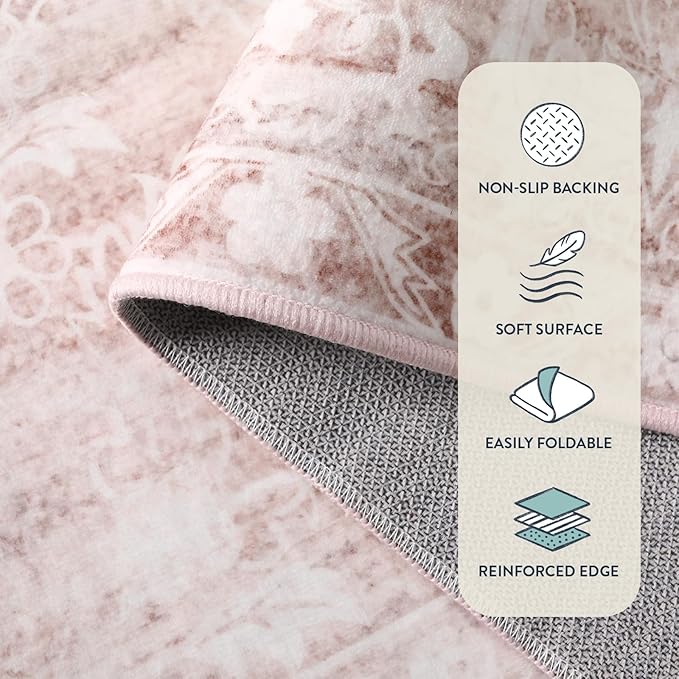FLICKERGIFT Pink Rugs for Bedroom Girls,Cute Nursery Rug Boho Area Rugs 5x7,Floral Living Room Rug Carpet Ultra-Thin Soft Washable, Kids Rugs for Playroom Baby Room Decor Dorm Aube (Light Pink, 5'X7')