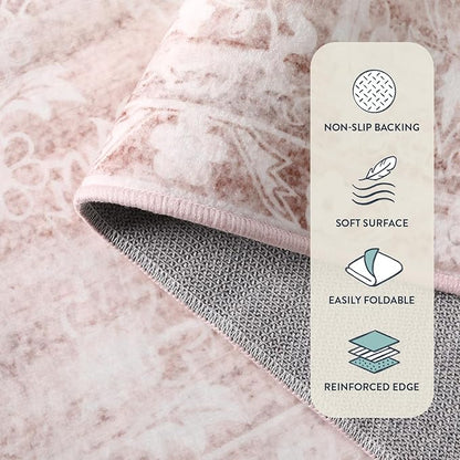 FLICKERGIFT Pink Rugs for Bedroom Girls,Cute Nursery Rug Boho Area Rugs 5x7,Floral Living Room Rug Carpet Ultra-Thin Soft Washable, Kids Rugs for Playroom Baby Room Decor Dorm Aube (Light Pink, 5'X7')