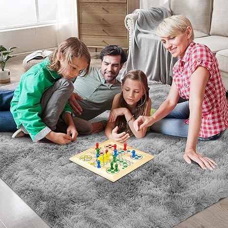 FLICKERGIFT Shag Area Rugs for Bedroom Living Room,8X10 Ultra Soft Fluffy Area Rugs for Dorm, Indoor Carpet Nursery Rugs for Kids Girls Room Home Decor,Tie-Dye Grey